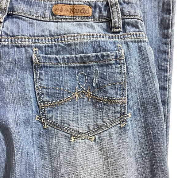 Y2K 90’s Vintage Mudd Light Wash Distressed Holed Patchwork Bootcut Jeans Women’ - Picture 5 of 14